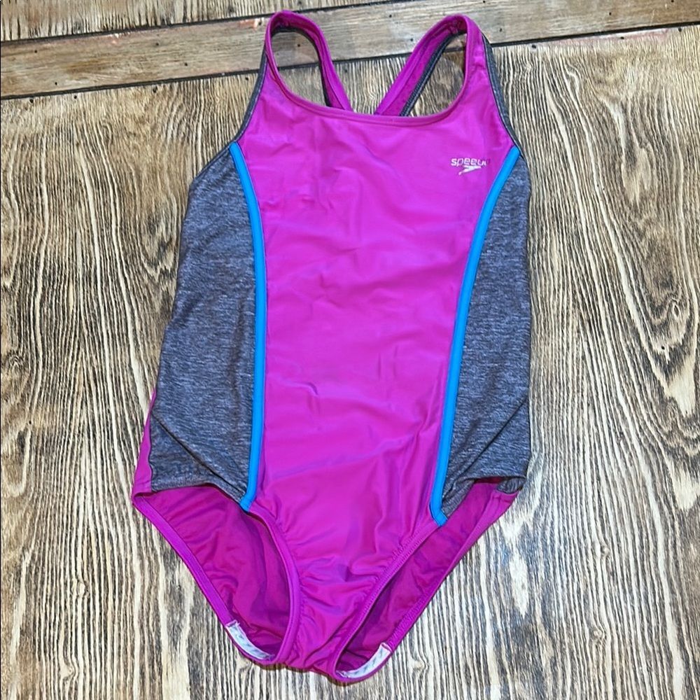 Pink and Gray Swimsuit with Blue Accents box 5 - Picture 2 of 5